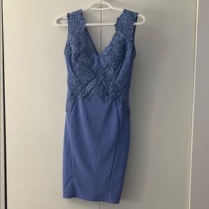 Lipsy Elegant Blue Embroidered Mini Dress